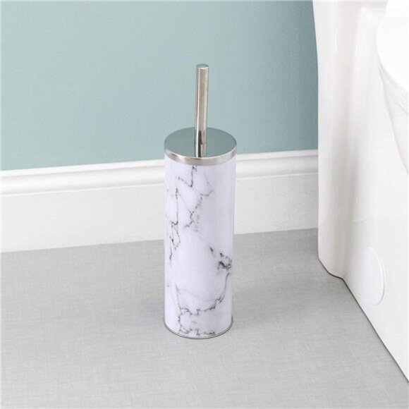 Home Basics White Marble Toilet Brush Set with Nylon Bristles and Holder - Picture 2 of 14